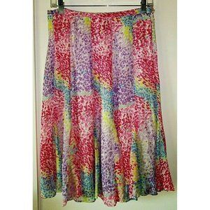 CASUAL STUDIO Medium White w/Multi-Color Dot Panels Rayon Skirt Lined w/Side Zip